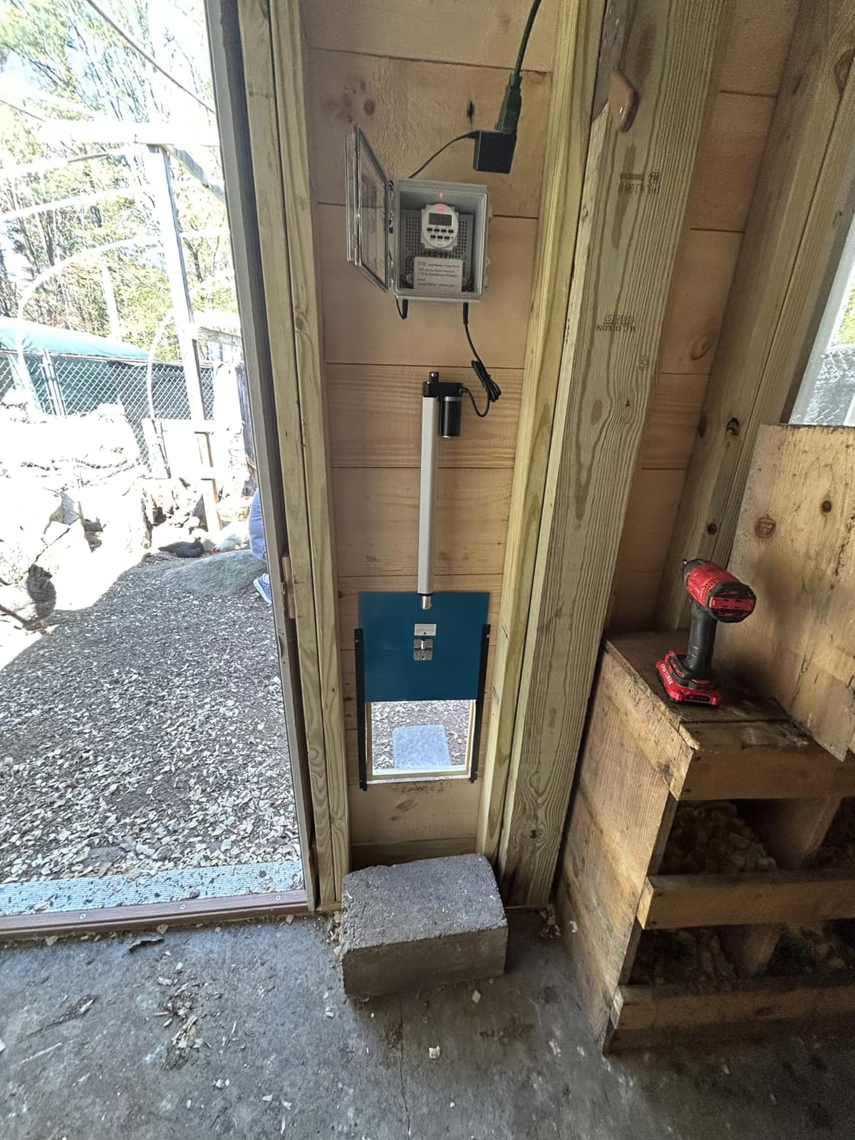 JVR Automatic Chicken Coop Door, Timer, Anti-Pinch, Aluminum Predator Proof | Programmable LCD timer, screw-rod actuator locks like a deadbolt, 11 x 12 in opening, weatherproof 13F to 140F, outage memory customer photo 1