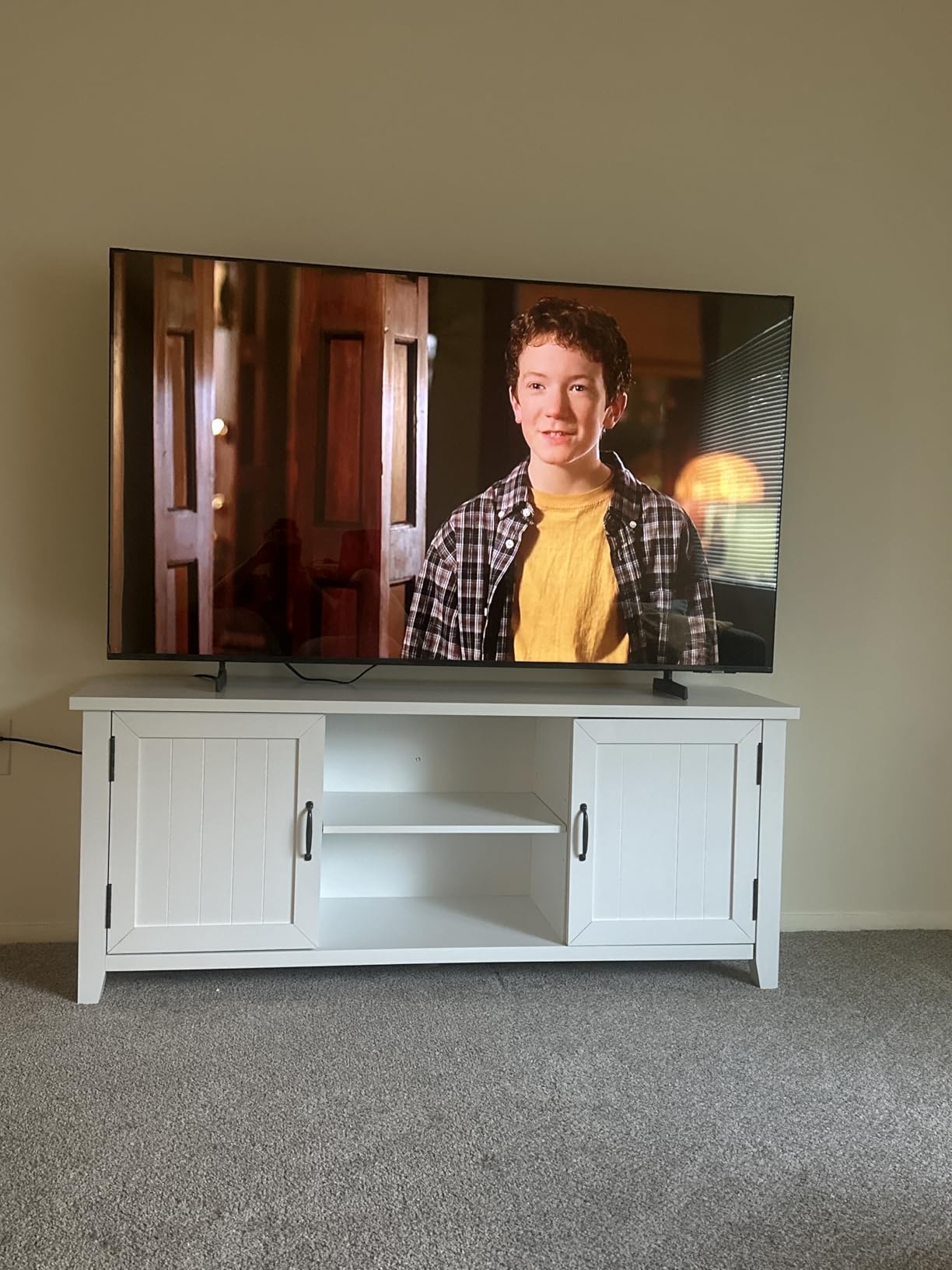 Walker Edison Buren Classic Grooved Door TV Stand for TVs up to 65 Inches, 58 Inch, White Oak customer photo 1