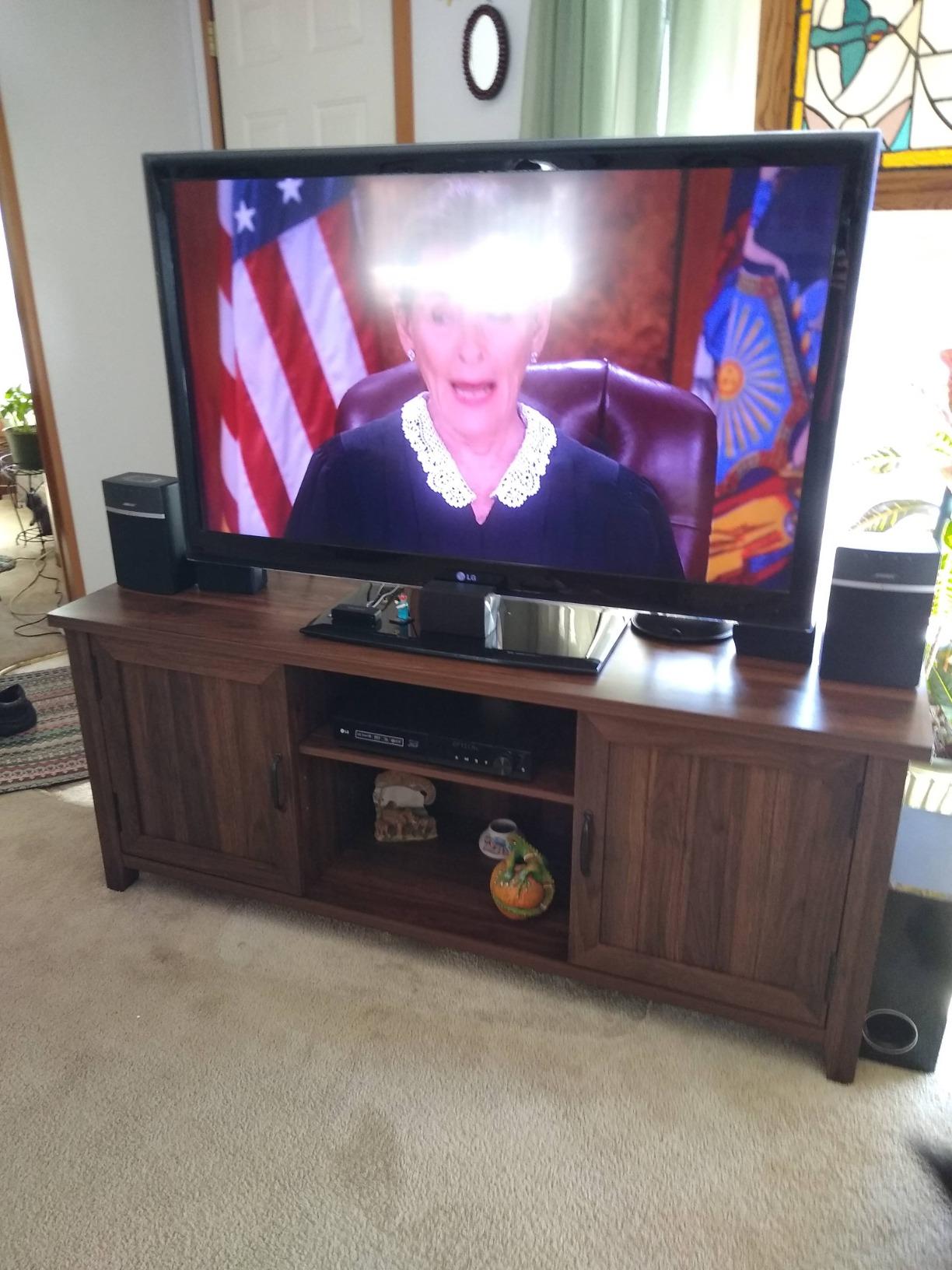 Walker Edison Buren Classic Grooved Door TV Stand for TVs up to 65 Inches, 58 Inch, White Oak customer photo 2