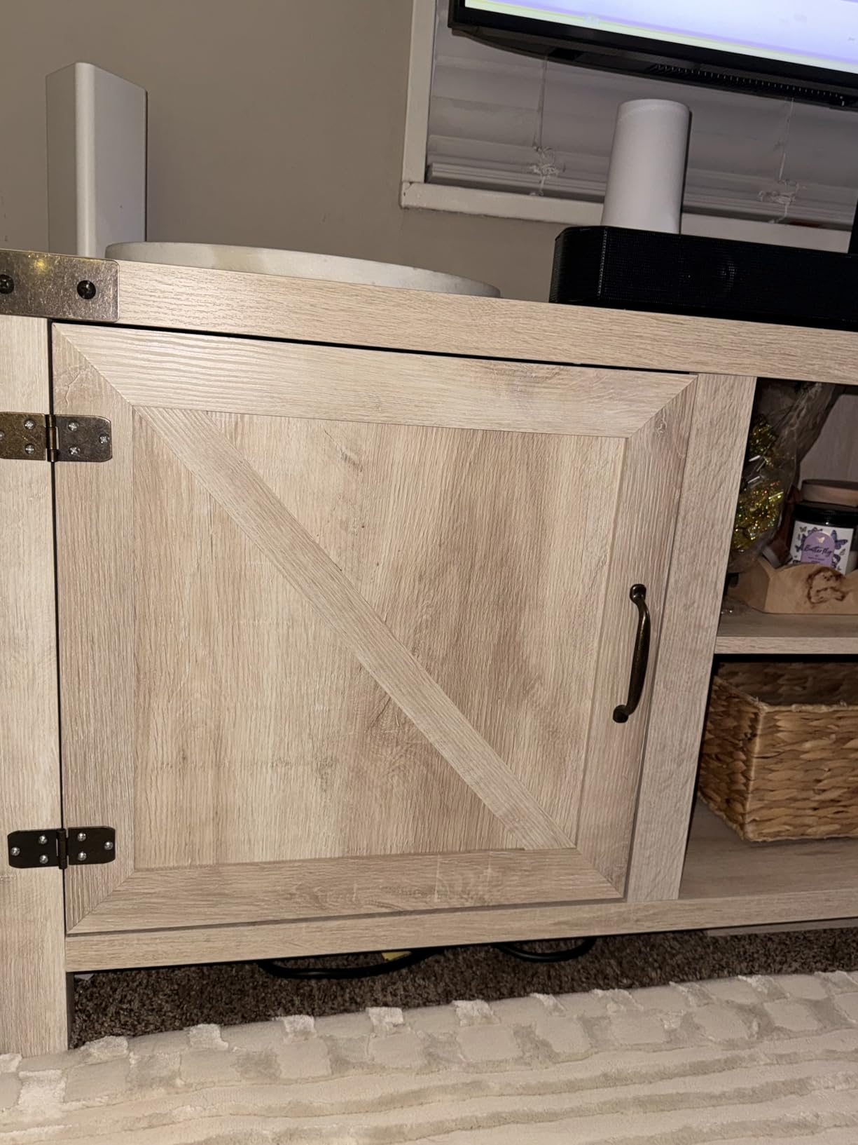 Walker Edison Georgetown Modern Farmhouse Double Barn Door TV Stand for TVs up to 80 Inches, 70 Inch, Rustic Oak, Without Fireplace, 15.75 x 70 x 24 inches customer photo 1