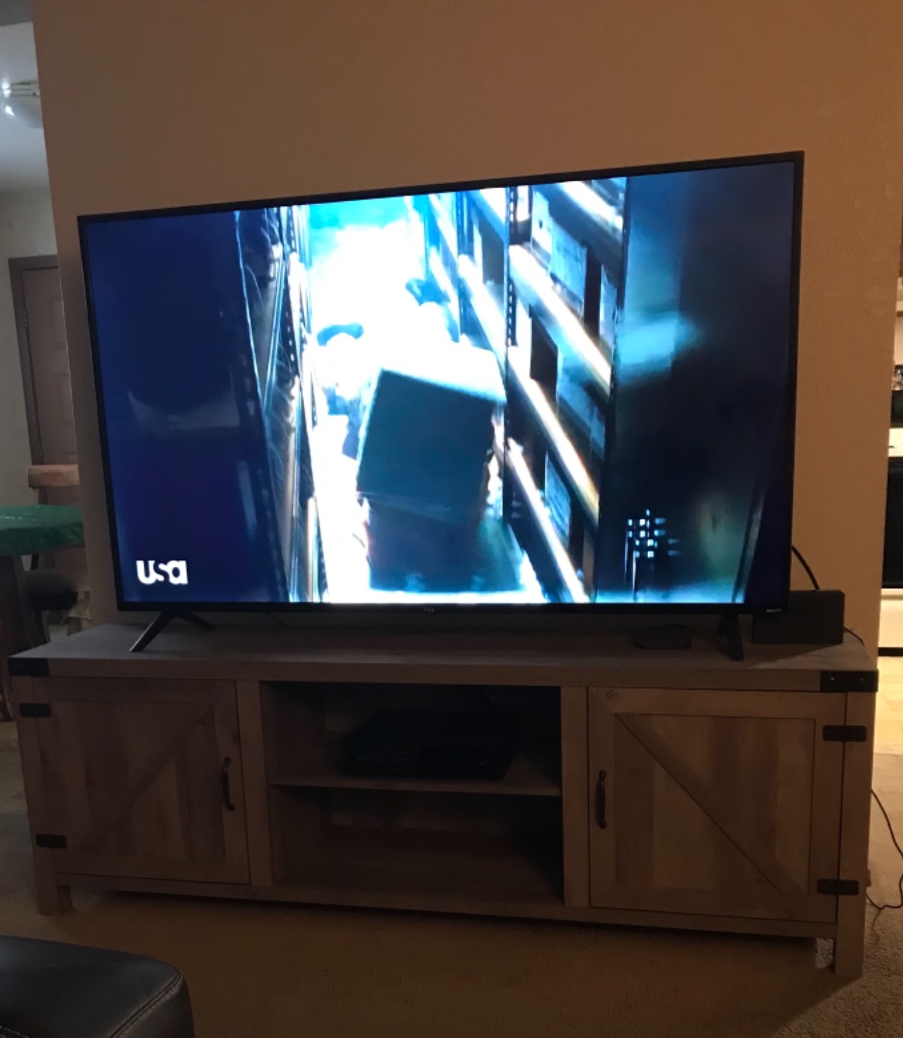 Walker Edison Georgetown Modern Farmhouse Double Barn Door TV Stand for TVs up to 80 Inches, 70 Inch, Rustic Oak, Without Fireplace, 15.75 x 70 x 24 inches customer photo 2
