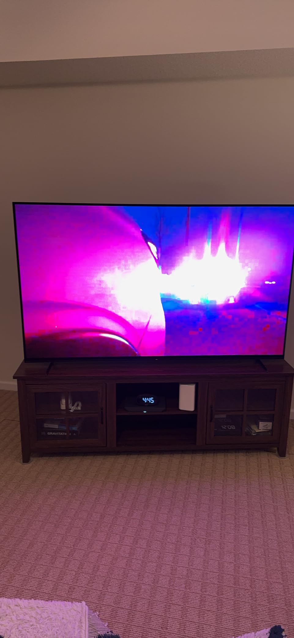 Walker Edison Portsmouth Classic 2 Glass Door TV Stand for TVs up to 80 Inches, 70 Inch, Dark Walnut customer photo 1