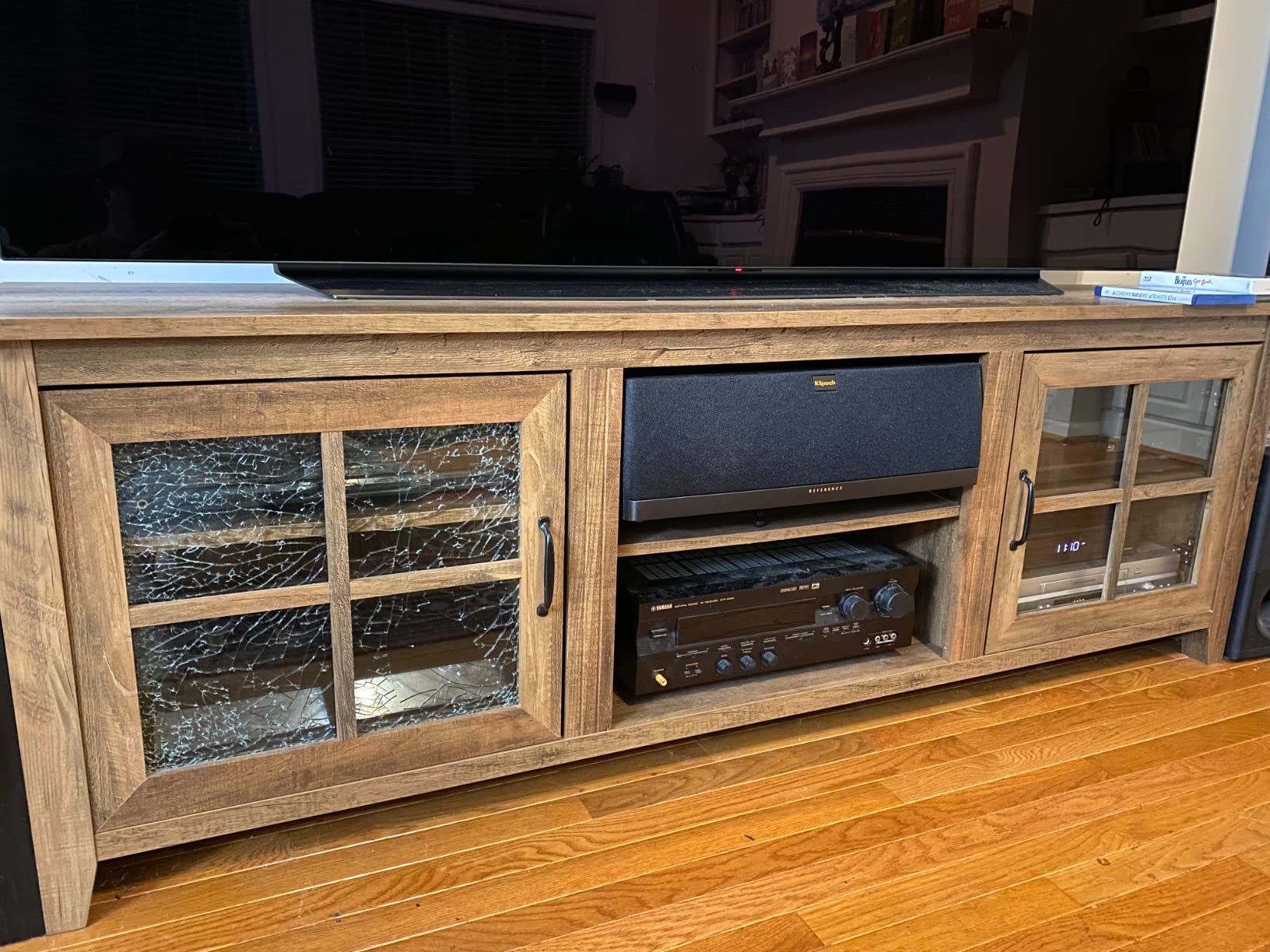 Walker Edison Portsmouth Classic 2 Glass Door TV Stand for TVs up to 80 Inches, 70 Inch, Dark Walnut customer photo 2