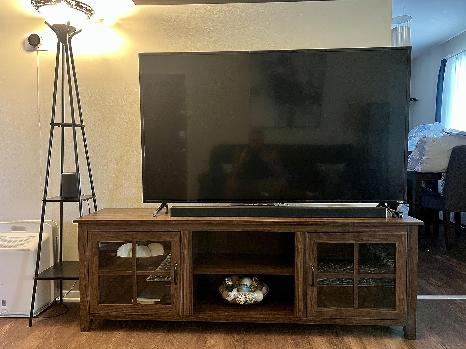 Walker Edison Portsmouth Classic 2 Glass Door TV Stand for TVs up to 80 Inches, 70 Inch, Rustic Oak customer photo 2