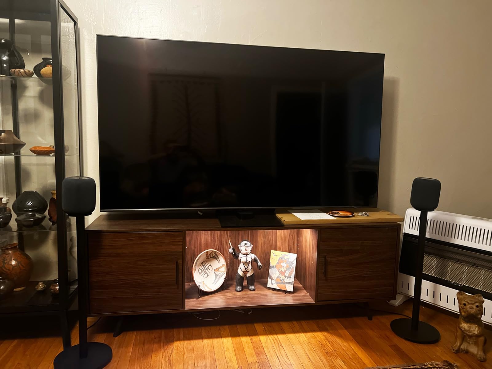 Walker Edison Saxon Mid Century Modern 2 Door Glass Shelf TV Stand for TVs up to 80 Inches, 70 Inch, Dark Walnut customer photo 2