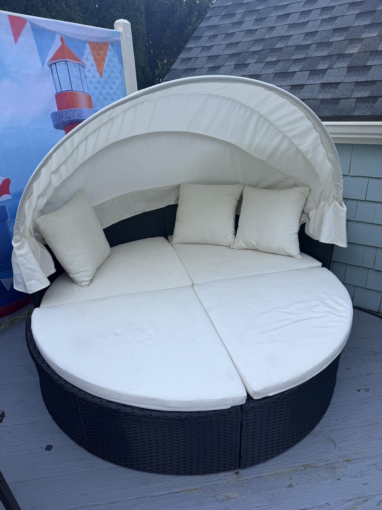 Devoko Patio Furniture Outdoor Round Daybed,Sectional Sofa | with Retractable Canopy Wicker Rattan Separated Seating for Patio Lawn Garden Backyard Porch customer photo 1