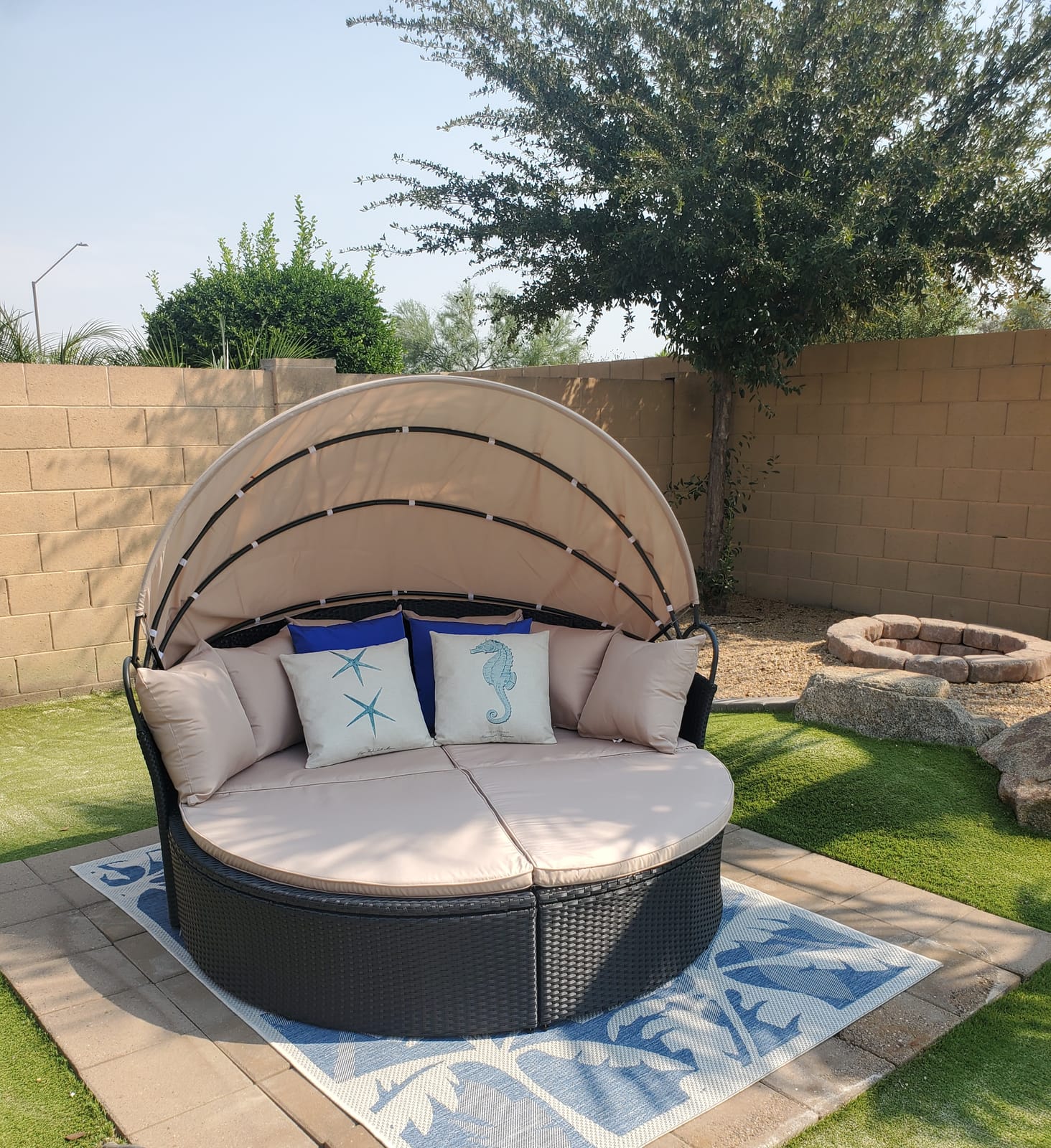 Devoko Patio Furniture Outdoor Round Daybed,Sectional Sofa | with Retractable Canopy Wicker Rattan Separated Seating for Patio Lawn Garden Backyard Porch customer photo 2