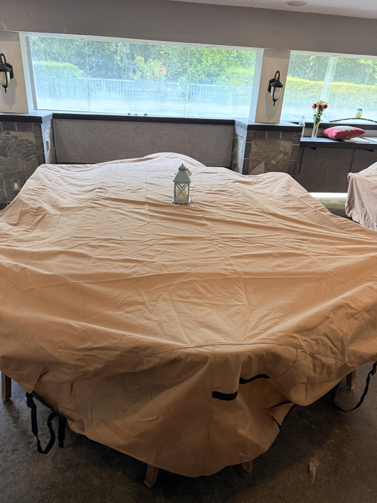 ULTCOVER Rectangular Patio Heavy Duty Table Cover - 600D Tough Canvas Waterproof Outdoor Dining Table and Chairs General Purpose Furniture Cover Size 111L x 74W x 28H inch customer photo 1