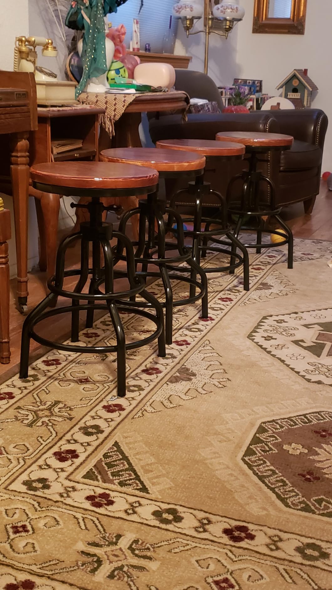 LOKKHAN Vintage Industrial Bar Stool-Rustic Swivel Barstools-Round Wood Metal Base-Kitchen Counter Height Adjustable Pipe Stool-Cast Steel Chairs 20-27 Inch (Set of 2) customer photo 1