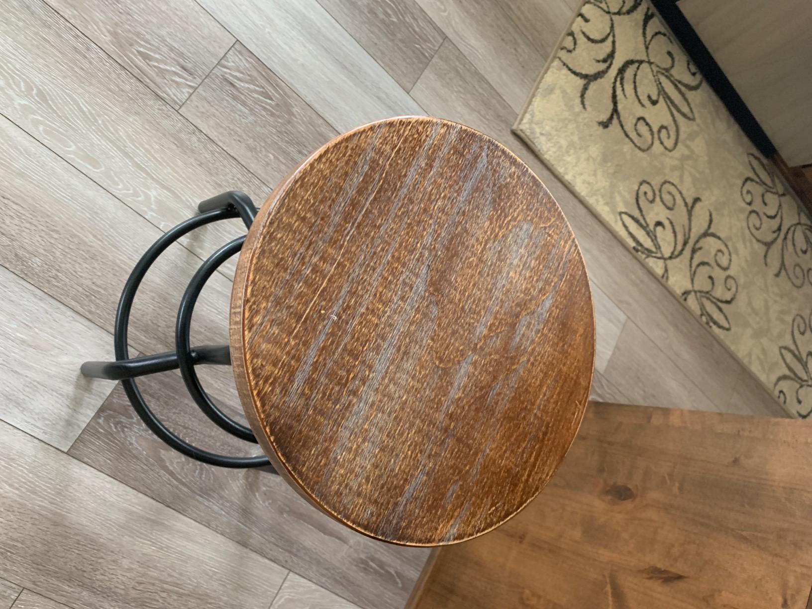 LOKKHAN Vintage Industrial Bar Stool-Rustic Swivel Barstools-Round Wood Metal Base-Kitchen Counter Height Adjustable Pipe Stool-Cast Steel Chairs 20-27 Inch (Set of 2) customer photo 2