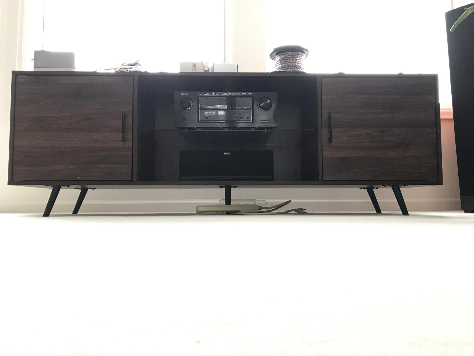 Walker Edison Saxon Mid Century Modern 2 Door Glass Shelf TV Stand for TVs up to 80 Inches, 70 Inch, Grey customer photo 1