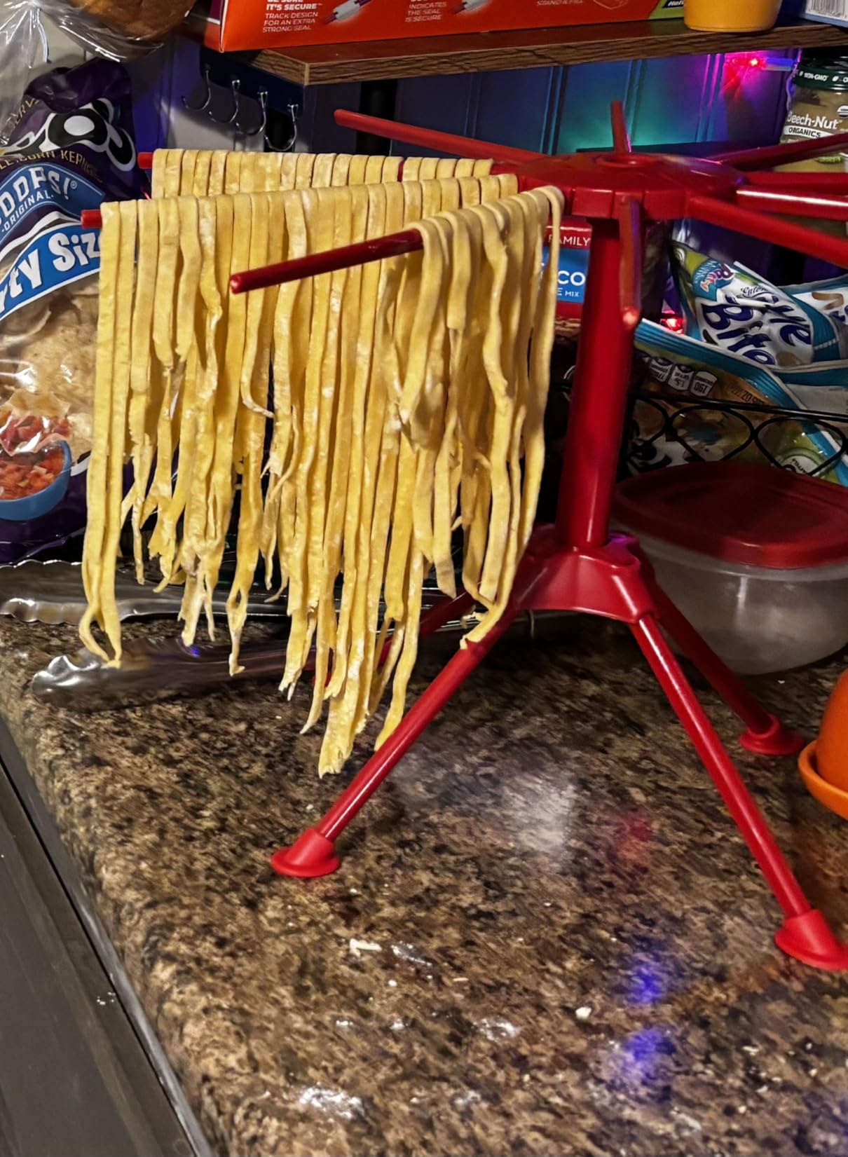 Ourokhome Collapsible Pasta Drying Rack, Plastic Foldable Homemade Fresh Spaghetti Stand Dryer Noodle Hanger for Kitchen with 10 Arms, Stable, Easy Storage, Quickly Set Up (White) customer photo 2