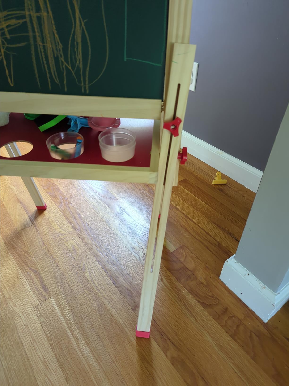 JOYOOSS Kids Wooden Easel with Paper Roll - Adjustable Magnetic Double Sided Drawing Board Whiteboard & Chalkboard Dry Easel Board,Children Art Easel for 3~12 Years Kids Boys Girls Painting Drawing customer photo 2