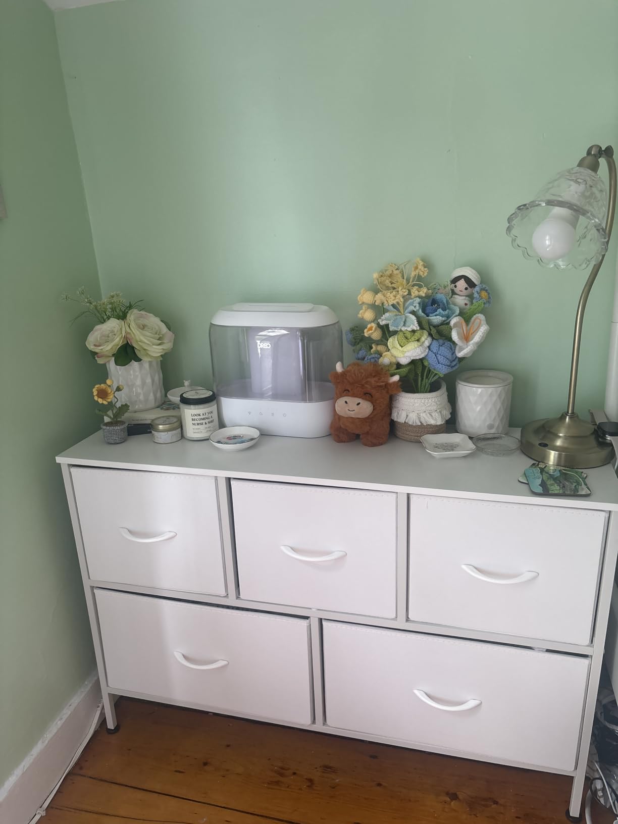 WLIVE Wide Dresser for Bedroom, 5 Drawer Chest of Drawers, Light Grey | 5 roomy fabric drawers, Wide storage design, Bedroom or closet use, Sturdy steel frame, Smooth wood tabletop customer photo 2