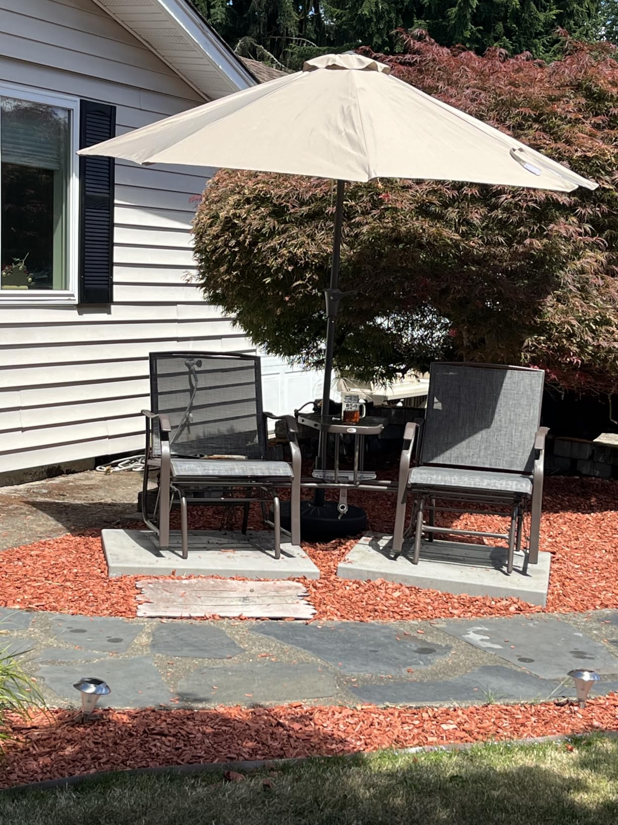 Outsunny Outdoor Glider Chair with Table 2-Seat Patio Loveseat Gray | Rocking Chair Swing Love Seat, Breathable Sling, Backyard Garden Porch customer photo 1