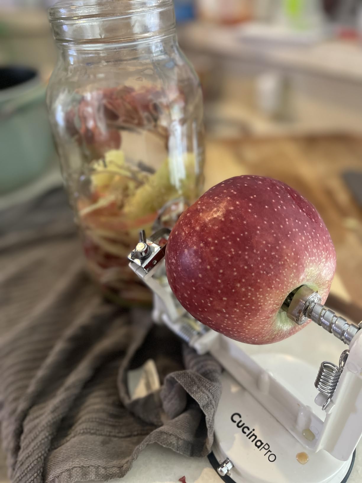 Apple Peeler and Corer, Durable Heavy Duty Chrome Cast Iron, Suction Base | Countertop Hand Crank for Fruits, Potatoes or Veggies - Pie, Treat Dessert Baking, Must Have Fall Kitchen Tool customer photo 2