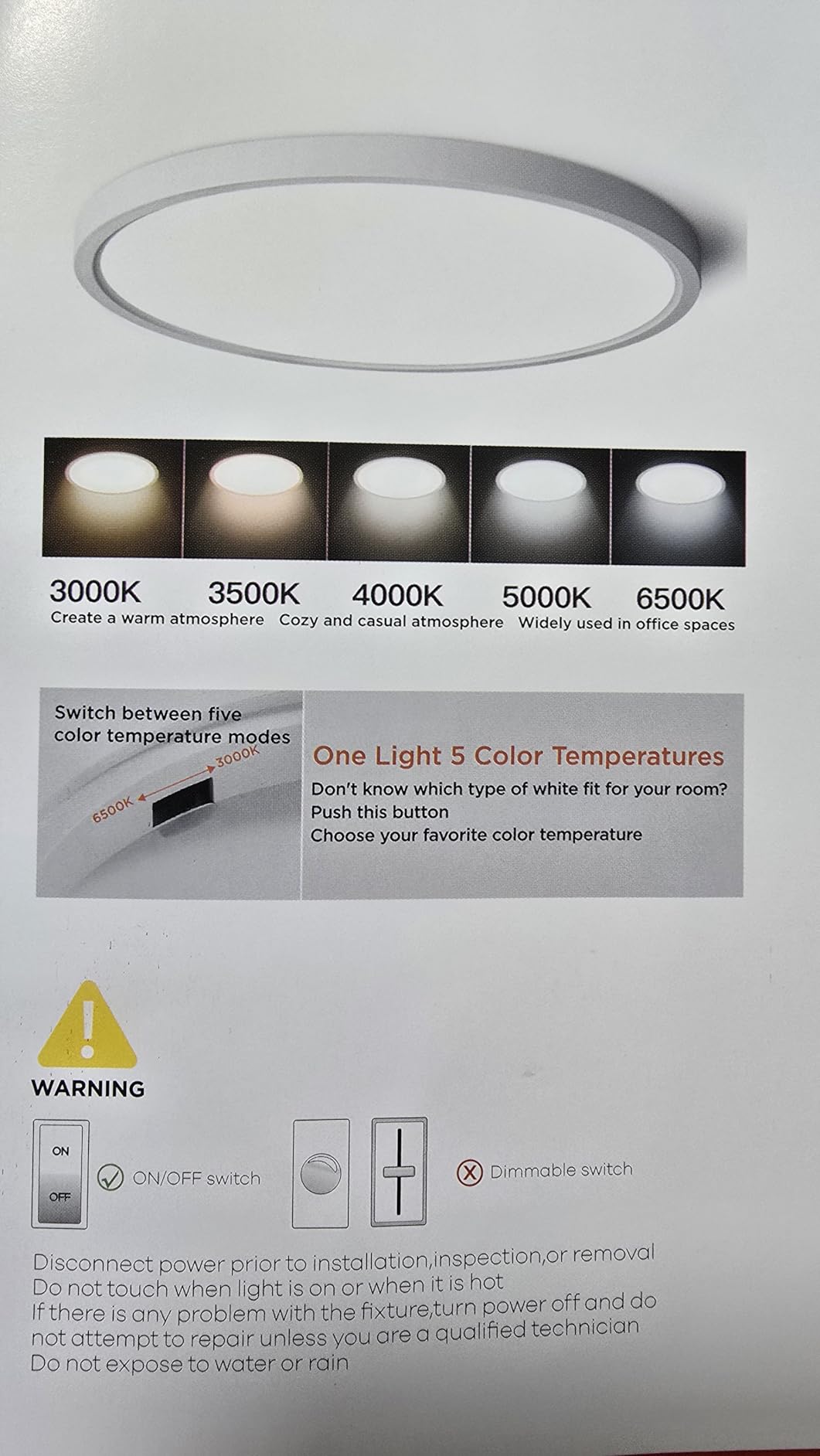 TALOYA 12 Inch Flush Mount Ceiling Light, 20W 5CCT Selectable, 3000K-6500K Ultra-Thin Edge-Lit LED Ceiling Light Fixture for Bedroom, Kitchen, Laundry, Closet Room, White customer photo 1