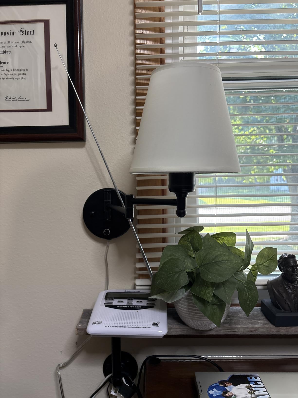 Swing Arm Wall Lamp Plug in Wall Mount Opaque Ivory Linen Shade 40W 2-Way Cord Covers(1 Light) customer photo 1