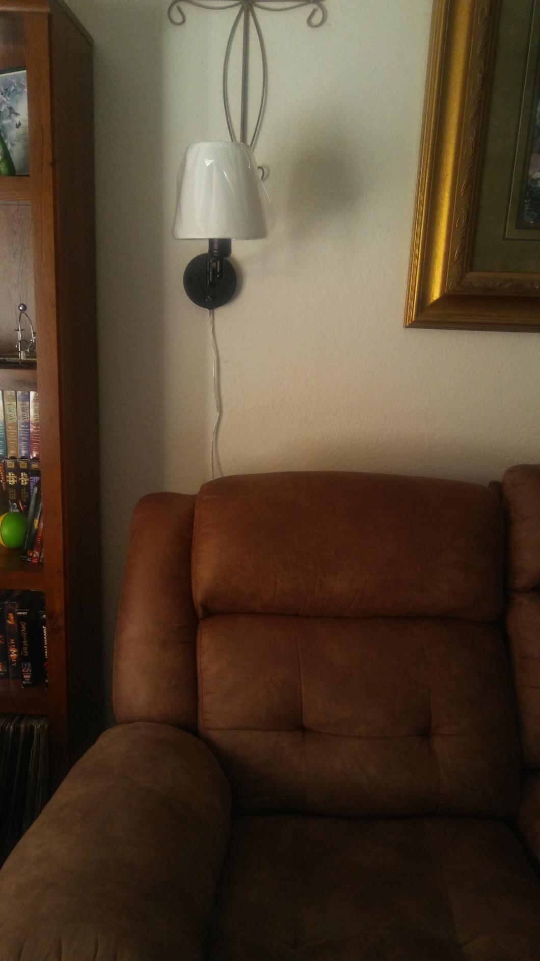Swing Arm Wall Lamp Plug in Wall Mount Opaque Ivory Linen Shade 40W 2-Way Cord Covers(1 Light) customer photo 2