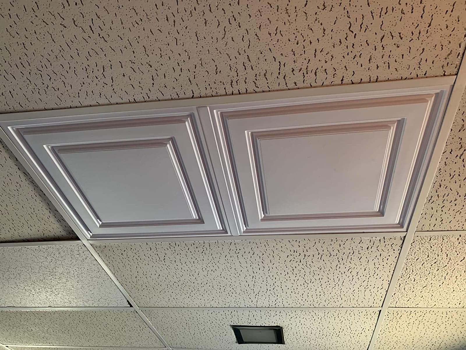 Ceilume Stratford 2x4 Drop Ceiling Tiles - Waterproof, Washable, Fire-Rated PVC - Feather-Light, No Sag - Lay-in for 1 inch T-Bar Grid - 12-Pack, White, Covers 96 Sq Ft customer photo 2
