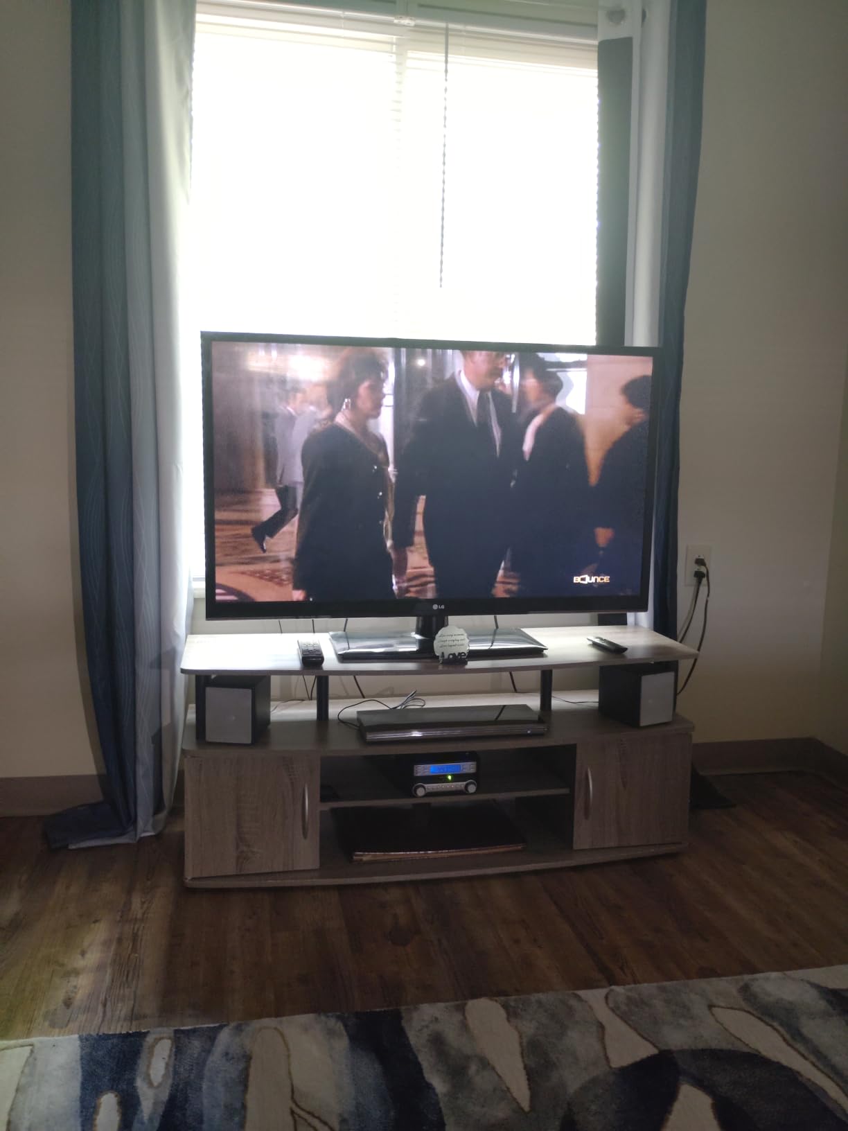 Furinno JAYA Large Entertainment Stand for TV Up to 55 Inch, French Oak Grey/Black | with Open Shelf, TV Console, for TV up to 55 Inch, 2 Doors and Cable Management Holes, for Living Room, Bedroom customer photo 2