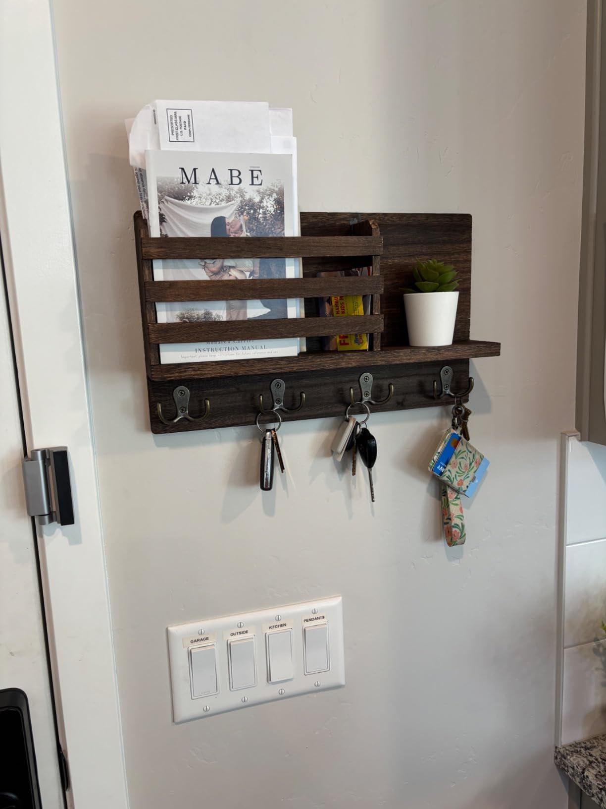 Dahey Key Mail Holder Wall Mounted Wooden Hanger with 4 Double Hooks, Brown | Rustic Farmhouse Decor, Wall Mail Organizer with Shelf, Solid Wood Rack, Easy Install, Versatile Storage for Entryway Mudroom customer photo 1