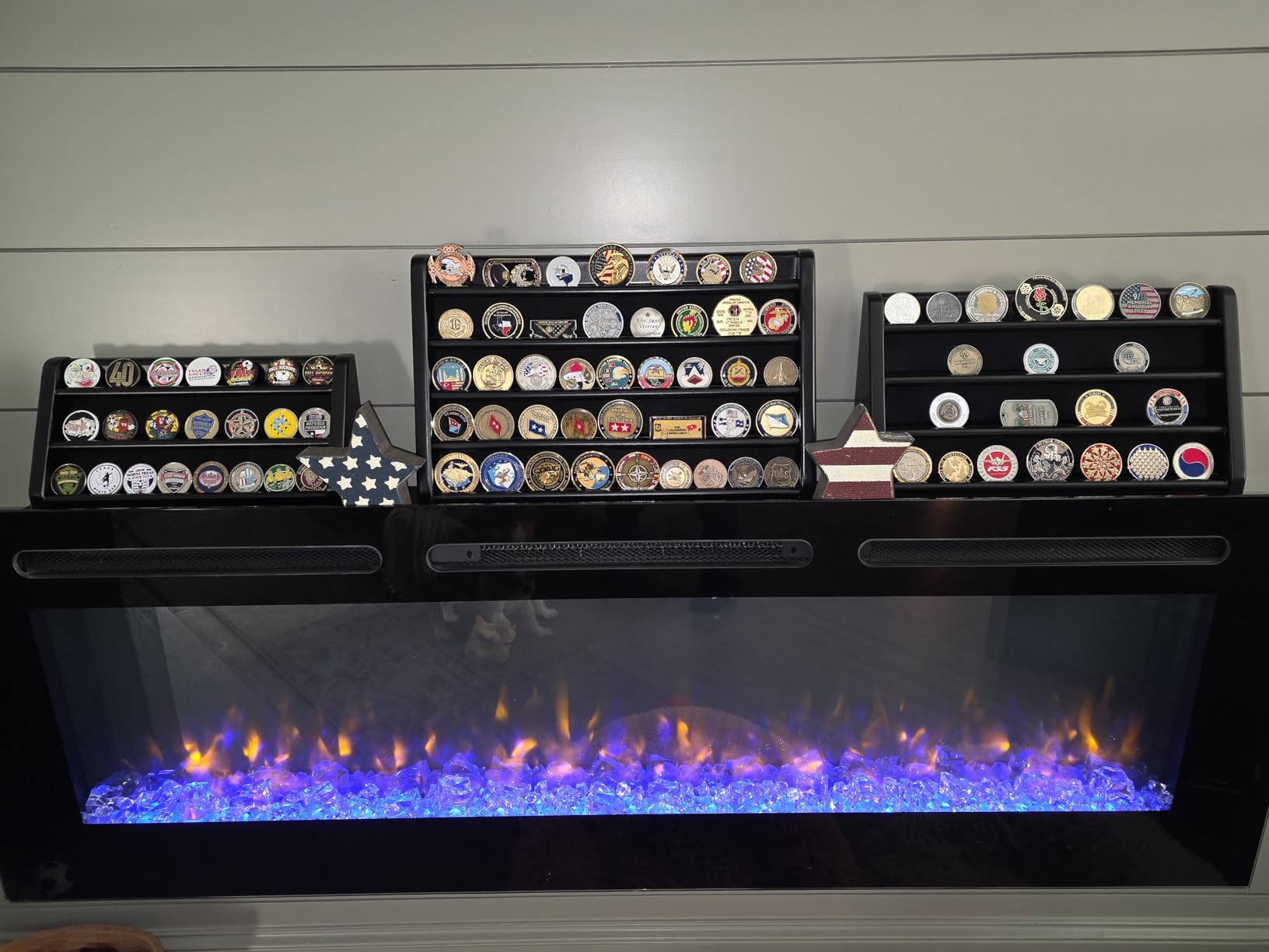 Challenge Coin Display Case, 5 Row Military Coin Wooden Holder Rack Stand Holds 50 Coins for Desk or Wall Mount, Coin Holders for Collectors (Black Finish) customer photo 2