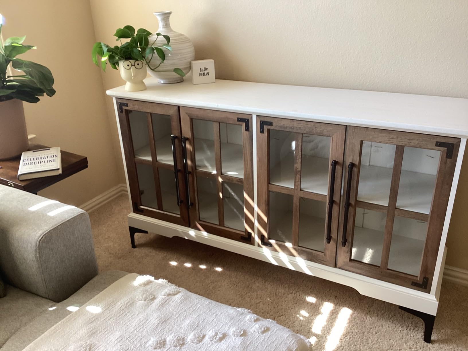 Walker Edison Farmhouse Barn Glass Door Wood Universal TV Stand for TV's up to 64