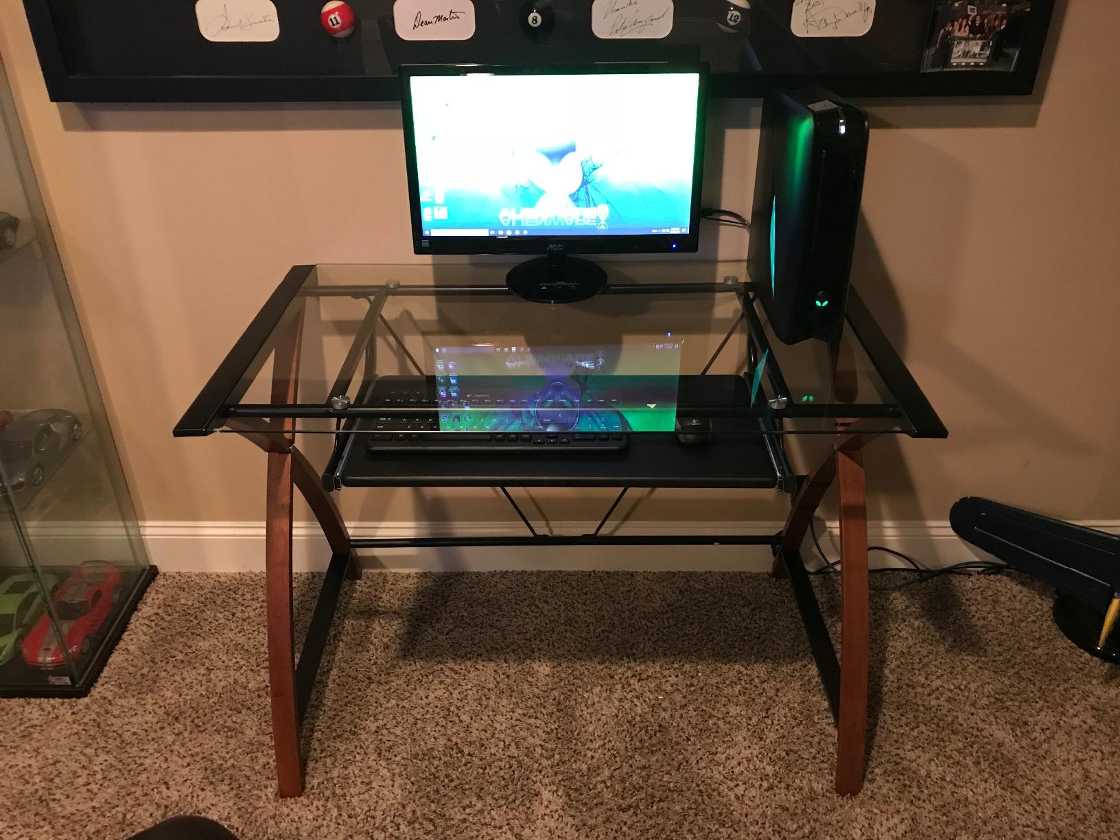 Flash Furniture Glass Computer Desk with Pull-Out Keyboard Tray, Black | Crisscross Frame customer photo 1