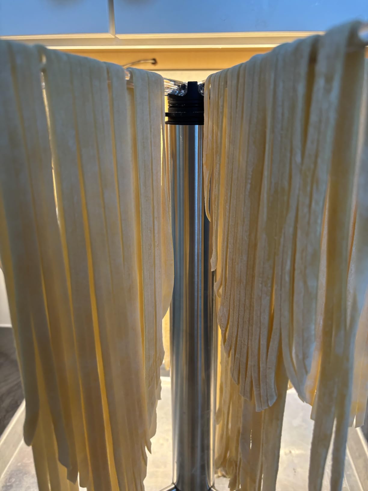 KITCHENDAO Collapsible Pasta Drying Rack, Foldable for Easy Storage, Rotary Arms, Detachable for Easy Cleaning, Stainless Steel Homemade Hanging for up to 6 lbs, Pasta Noodle Spaghetti Stand Hanger customer photo 1