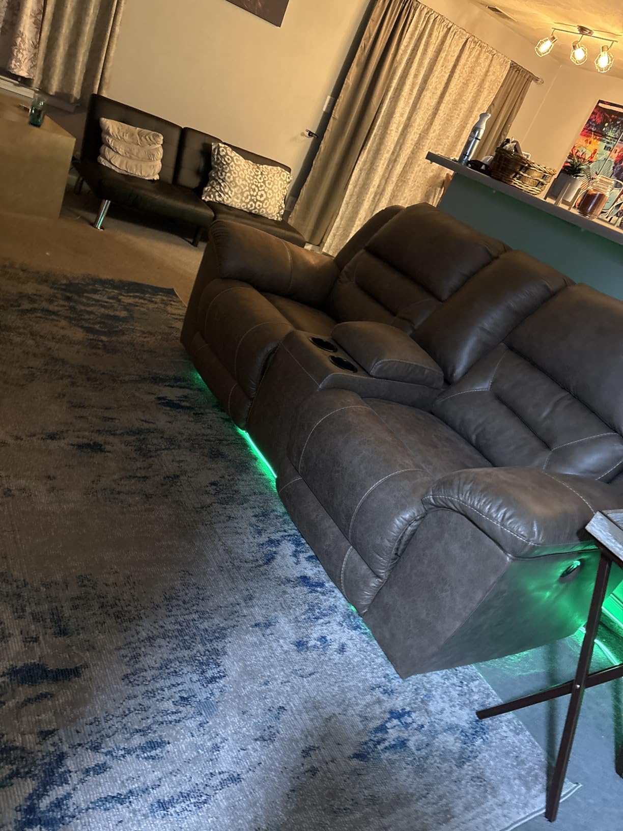 Signature Design by Ashley Stoneland Faux Leather Power Double Reclining Loveseat with Center Console, Light Brown customer photo 1