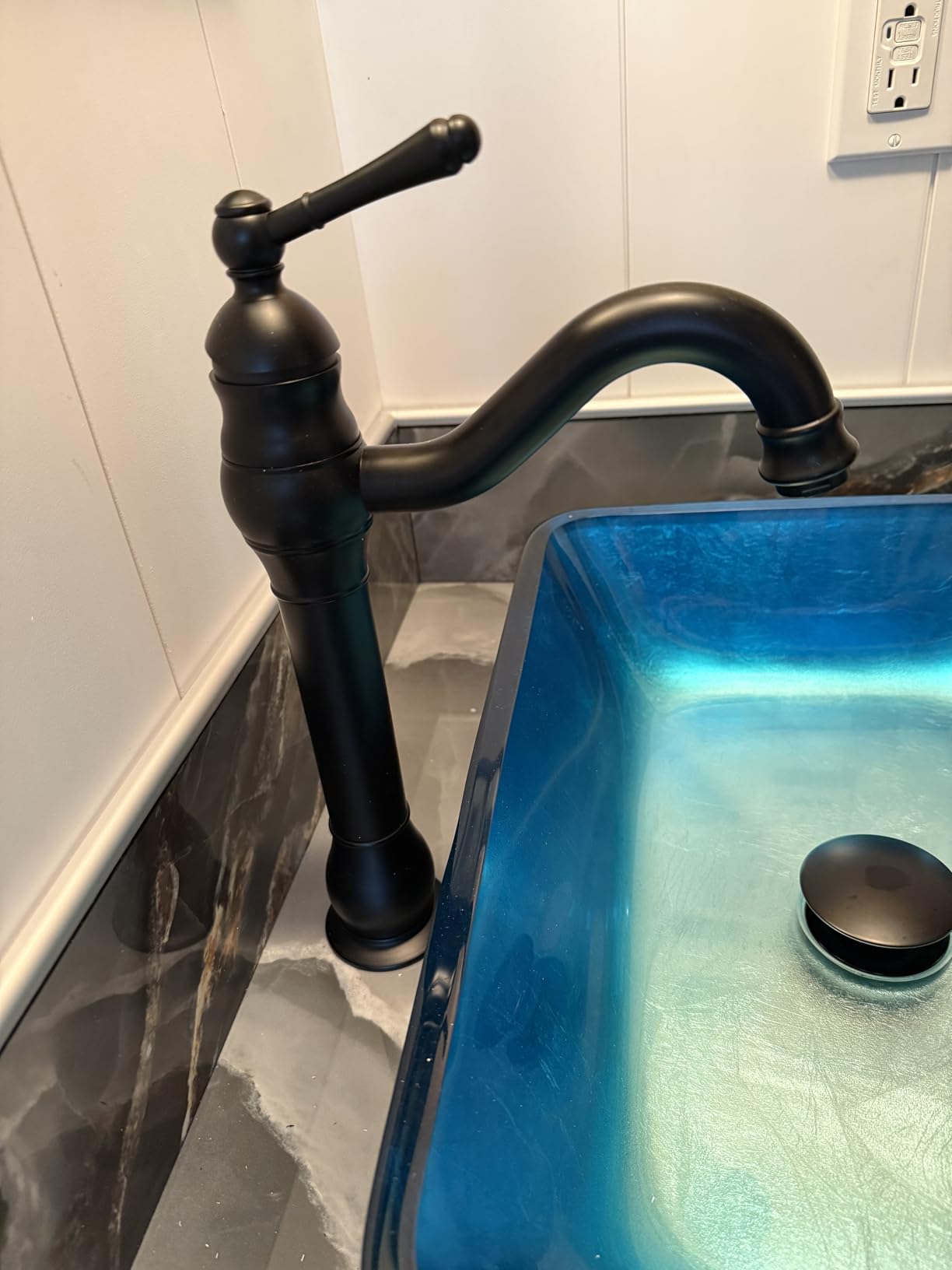 gotonovo Vintage Bathroom Vessel Sink Faucet, Brushed Nickel, with Drain | Tall Bathroom Faucet 1 Hole Single Handle, 360° Swivel Spout, cUPC Water Lines, Lead-Free, for Farmhouse Vanity Washbasin RV customer photo 2