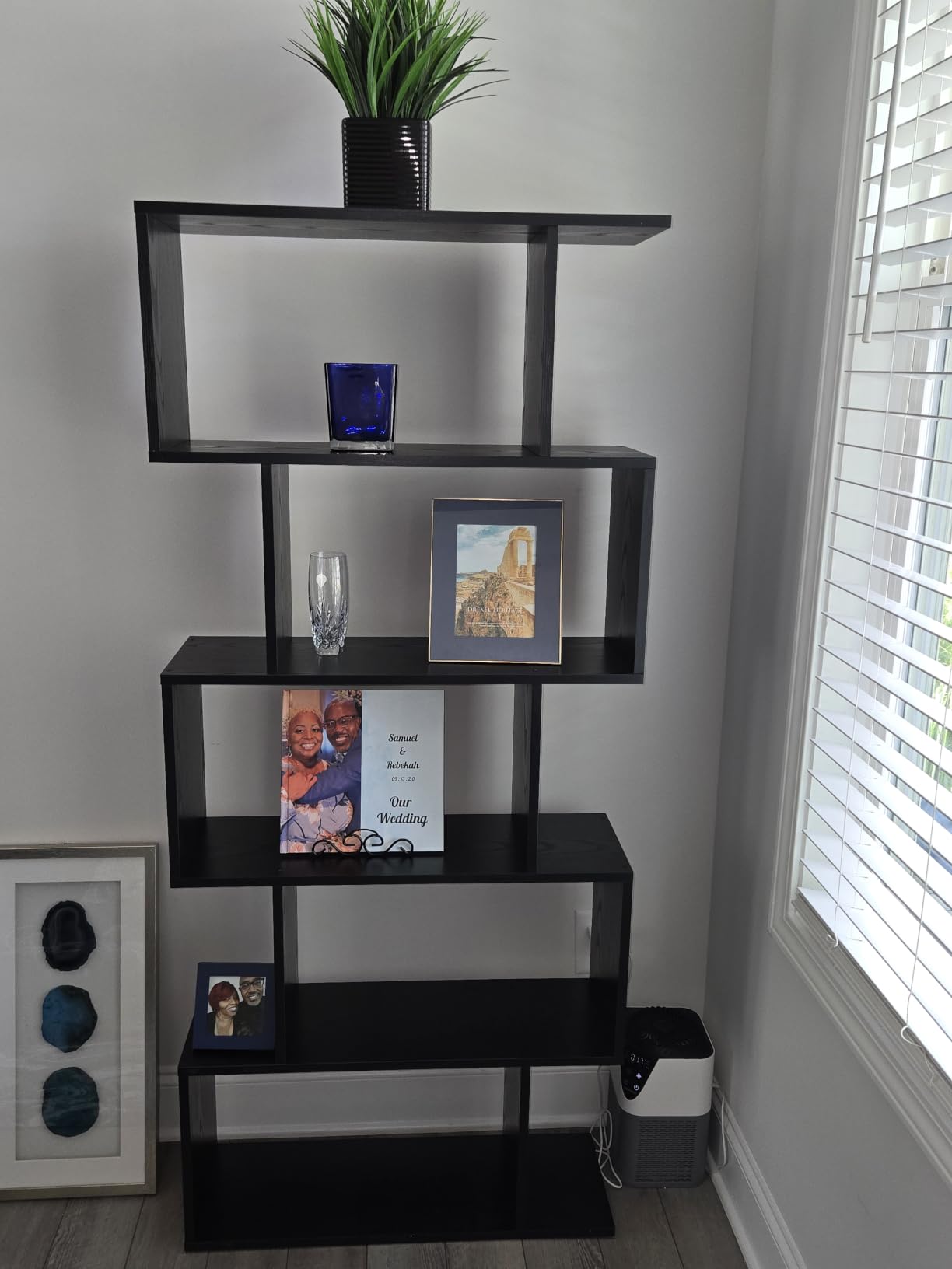 VASAGLE Wooden Bookcase, Display Shelf and Room Divider, Freestanding Decorative Storage Shelving, 5-Tier Bookshelf, White customer photo 1