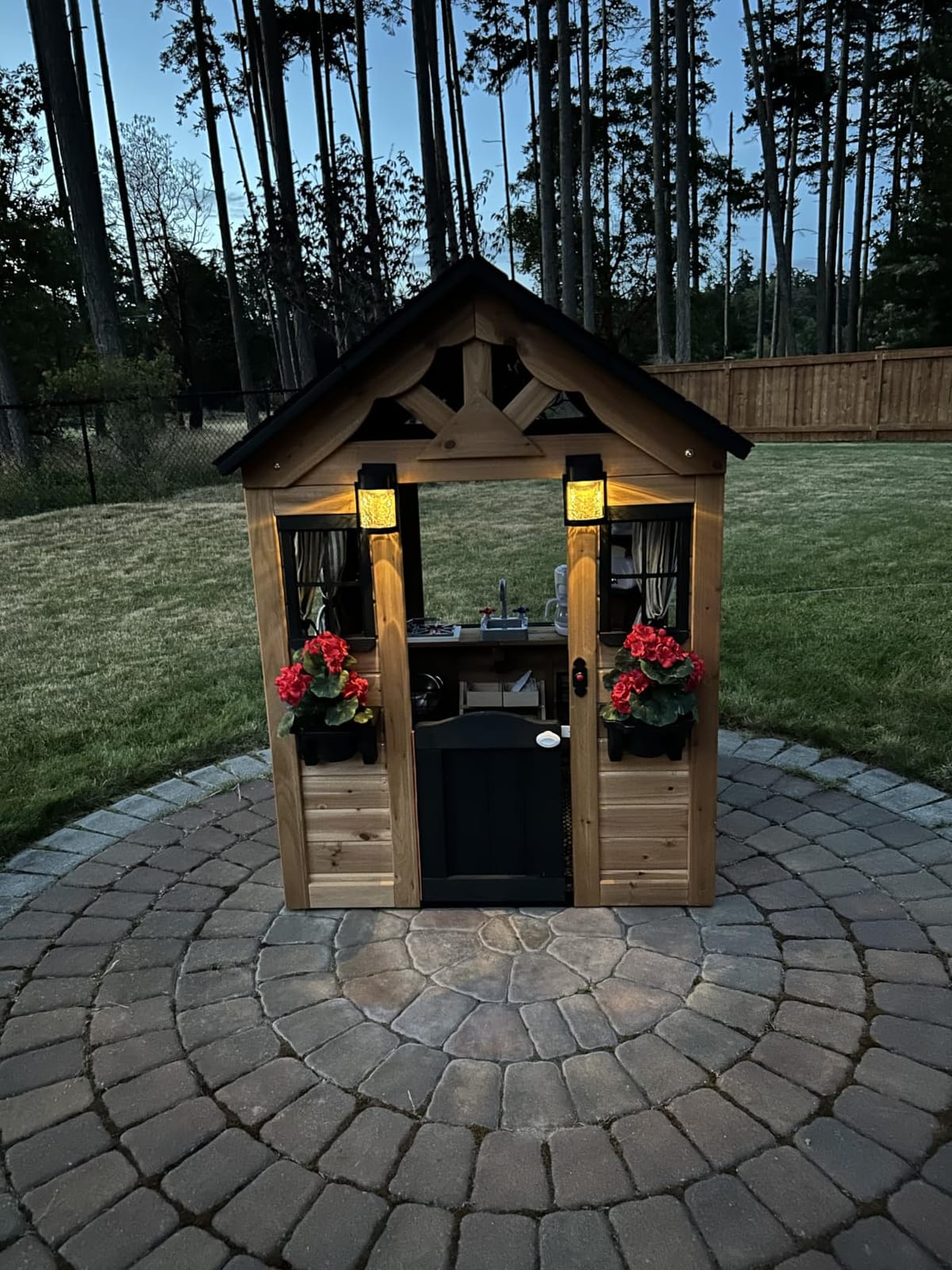 Backyard Discovery Sweetwater Cedar Wooden Kids Playhouse Cottage with Play Kitchen, Snack Bar, Half Door, Toy Phone, Windows, Flowerpot Holders, and Working Doorbell for Outdoor Imaginative Play customer photo 1