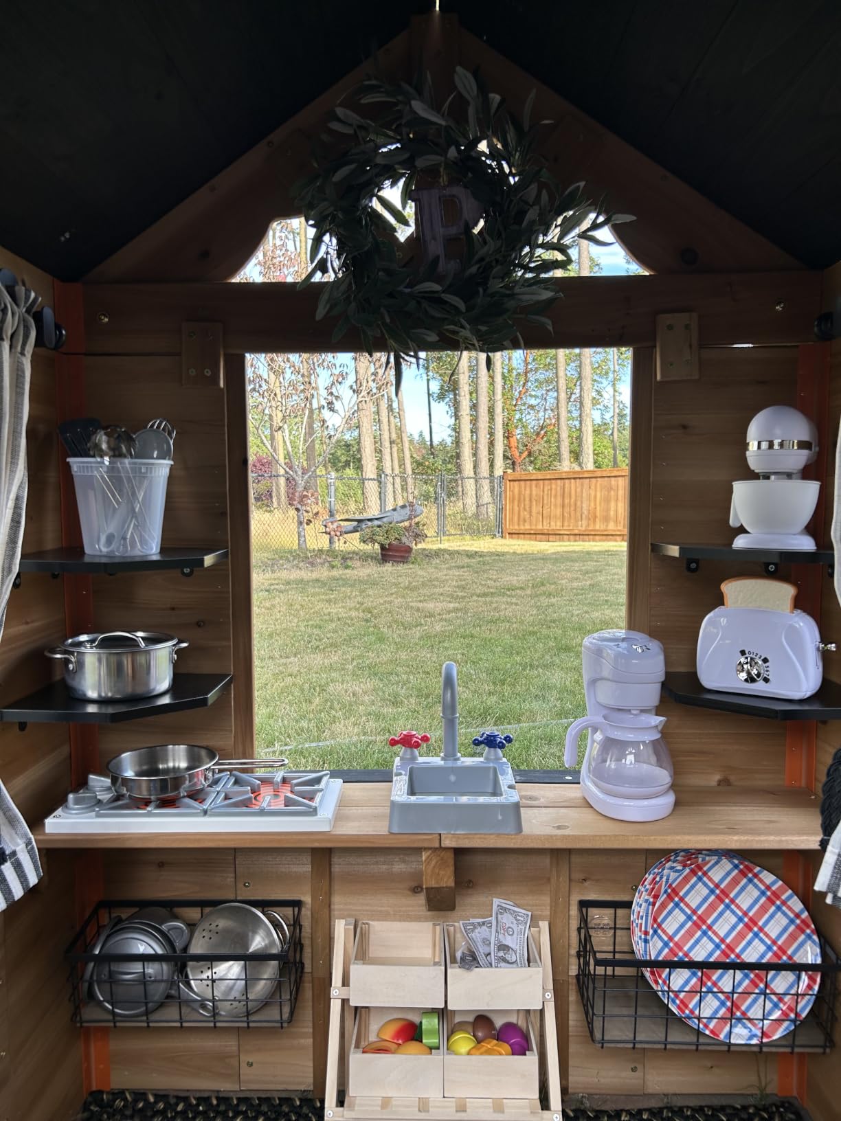 Backyard Discovery Sweetwater Cedar Wooden Kids Playhouse Cottage with Play Kitchen, Snack Bar, Half Door, Toy Phone, Windows, Flowerpot Holders, and Working Doorbell for Outdoor Imaginative Play customer photo 2