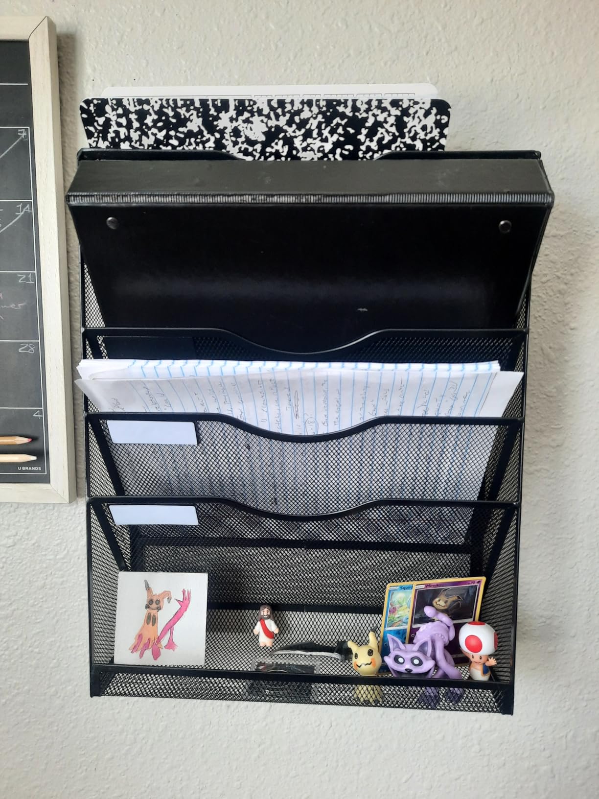 EasyPAG 5 Tier Wall File Holder, Mesh Hanging Folder Organizer with Classify Label, Versatile Desk File Holder, Vertical Wall Mounted Mail Organizer for Office Home Cubicle, White customer photo 1