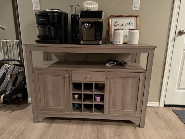 Giantex Buffet Server Sideboard, Console Wood Dining Table, Cupboard Table with 2 Cabinets, 1 Drawer and 9 Wine Cabinets, Storage Organizer Kitchen and Dining Room (Gray) customer photo 2
