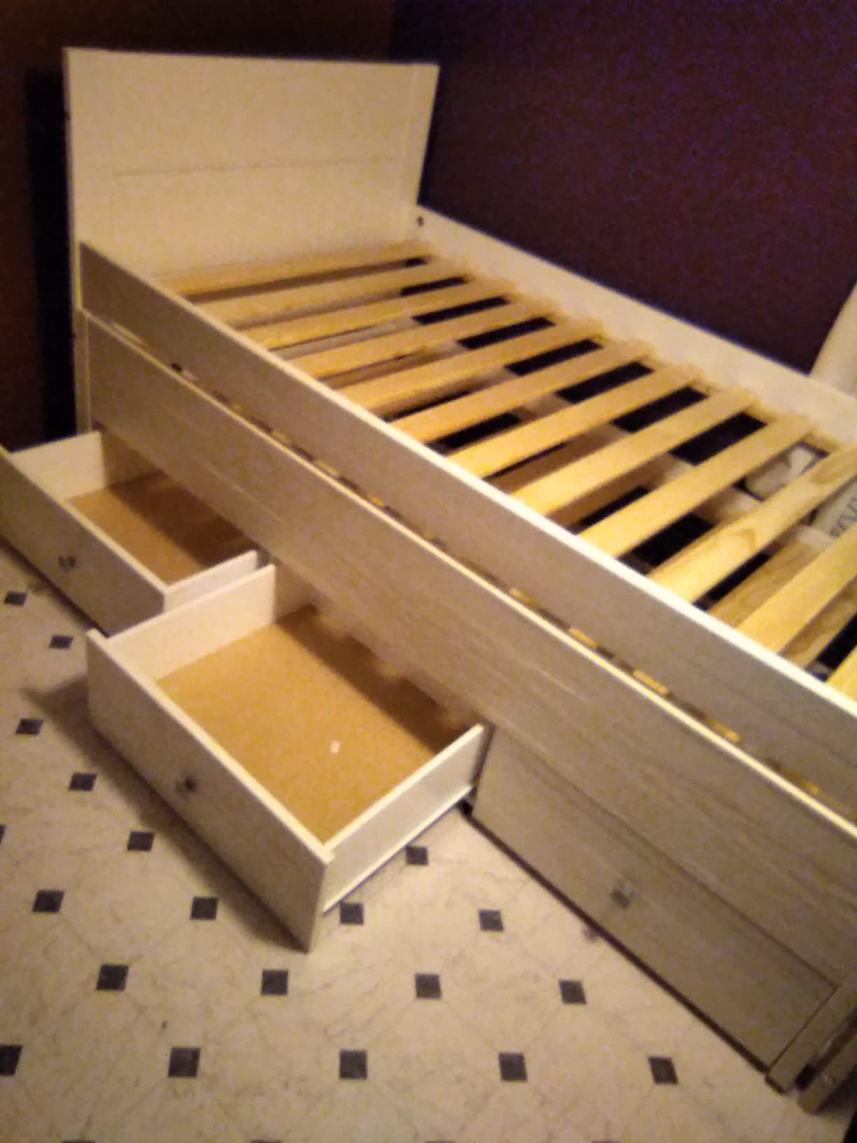 Bedz King Twin Captains Bed with Twin Trundle and 3 Built in Drawers, Rustic White customer photo 2