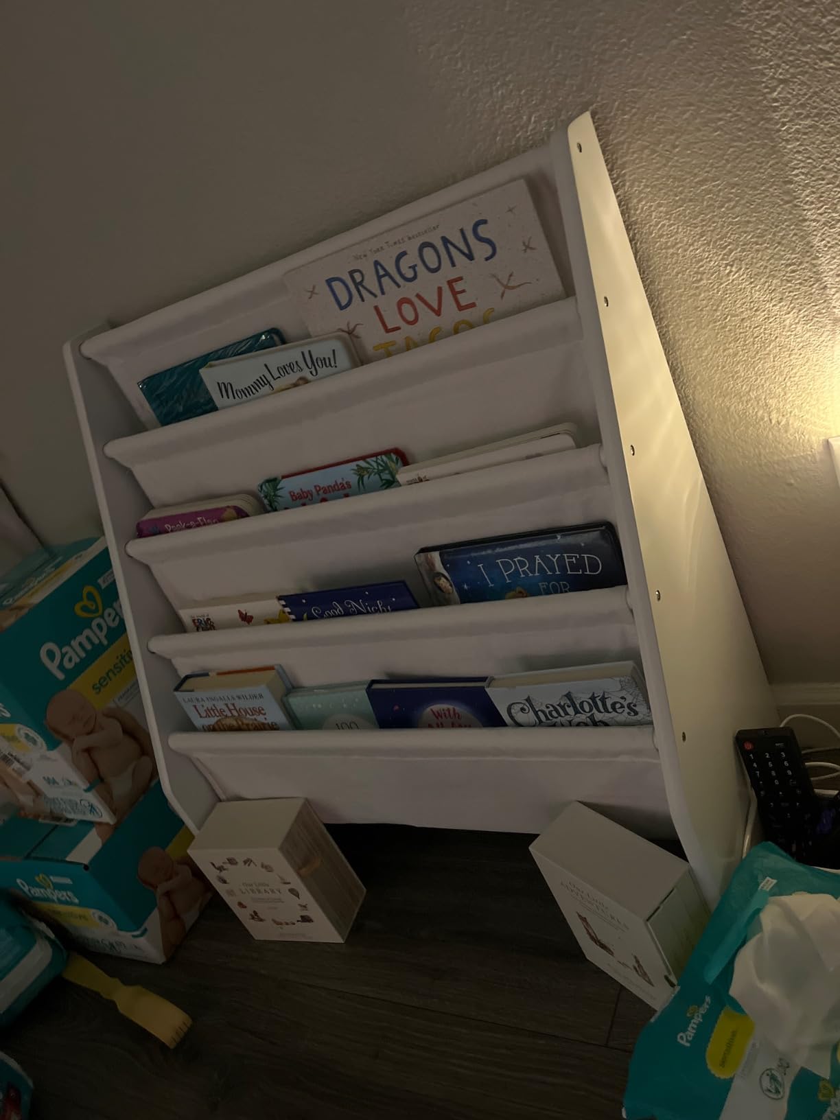 UTEX Kids Bookshelf Storage, Thick Cotton Sling Book Shelf for Kids Rooms | 4-Tier Toddler Magazine Book Rack, Children Book Organizer, Front Facing, Deep, Space Saving, Toddler Room, Gift, White customer photo 2