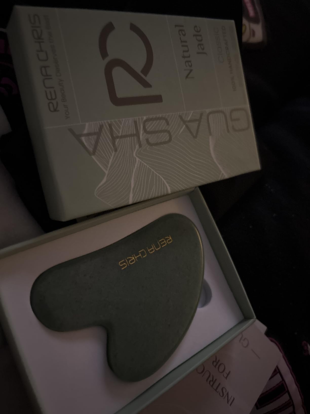 Rena Chris Gua Sha Facial Tools: Jade Stone Guasha Tool for Face Acupuncture Therapy, Facial Massager for Jawline Sculpting and Puffiness Reducing (Green) customer photo 2