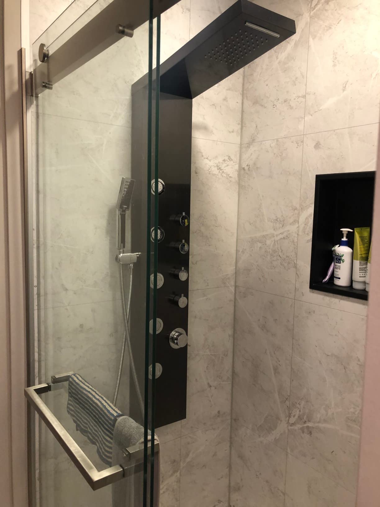 ROVOGO Shower Panel Tower System - Use 4 Shower Modes at the Same Time | Rainfall Waterfall Shower Head, 5 Body Jets & 3-Setting Handheld, Stainless Steel Brushed Shower Column with Brass Valves, 50