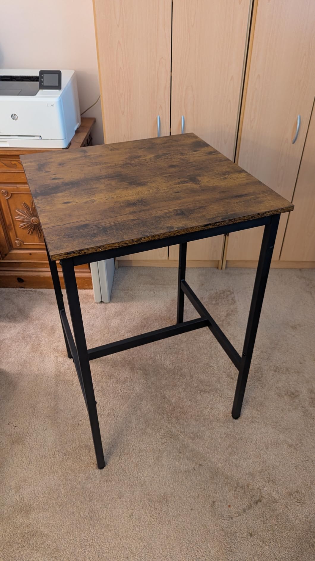VASAGLE Bar Table, Kitchen Dining, High Top Pub, Bar Height Cocktail for Living Room Party, Sturdy Metal, 23.6 x 23.6 x 36.2 Inches for Narrow Spaces, Rustic Brown and Ink Black customer photo 1