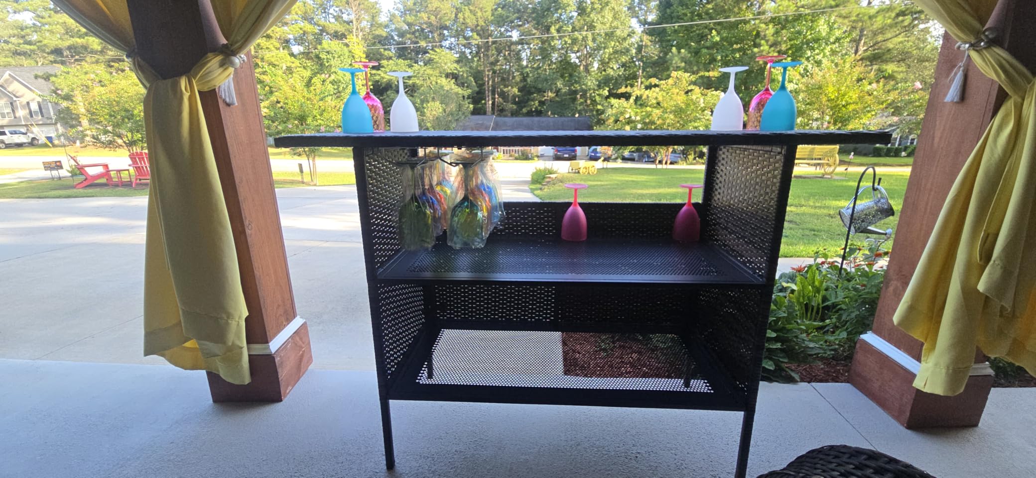VINGLI Wicker Outdoor Bar Table with 2 Steel Shelves, Sets of Rails, Rattan Patio Storage for Backyard, Poolside, Garden customer photo 1
