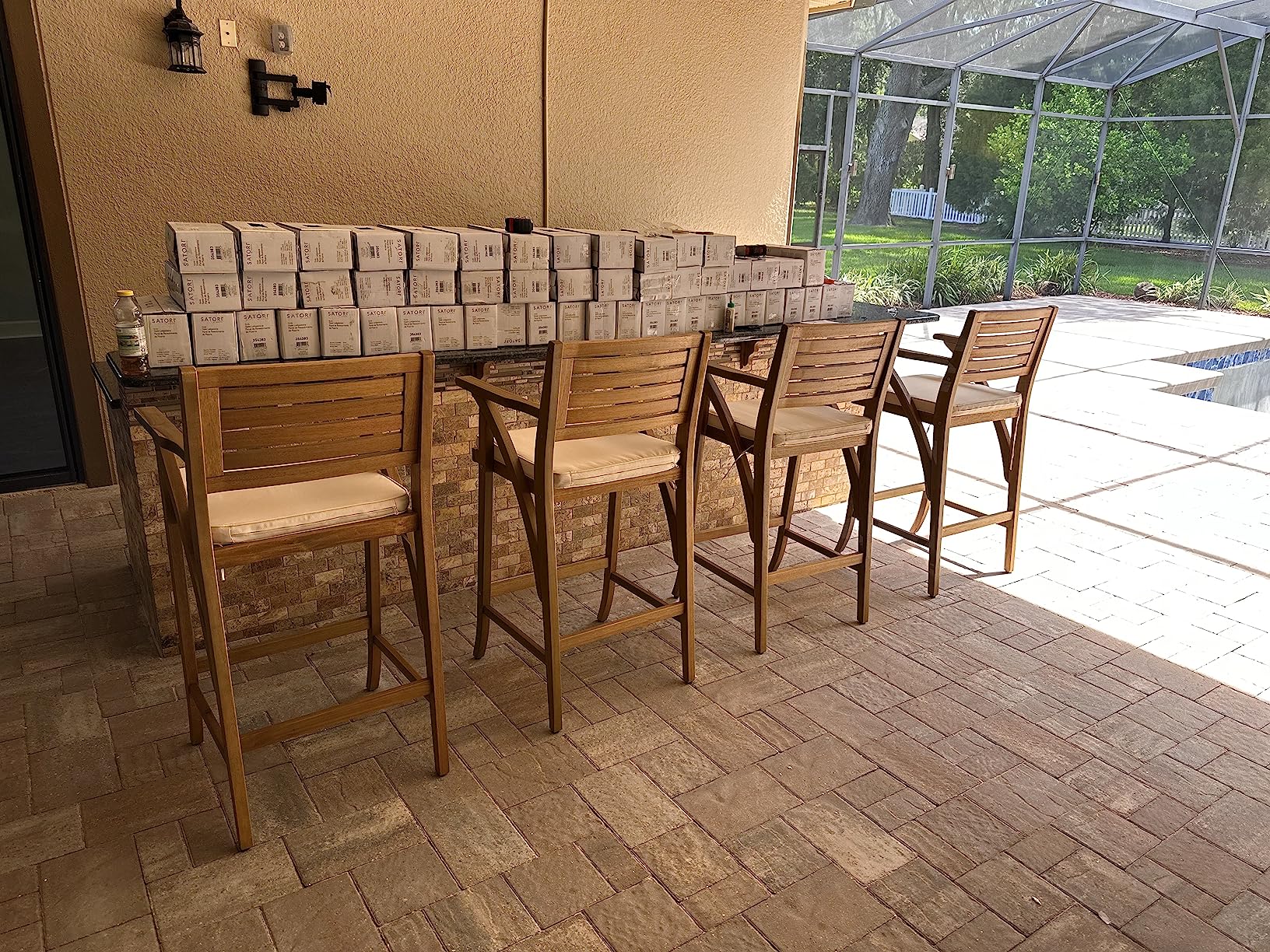 Best Choice Products Set of 2 Outdoor Acacia Wood Bar Stools Bar Chairs for Patio, Pool, Garden w/Weather-Resistant Cushions - Cream customer photo 2