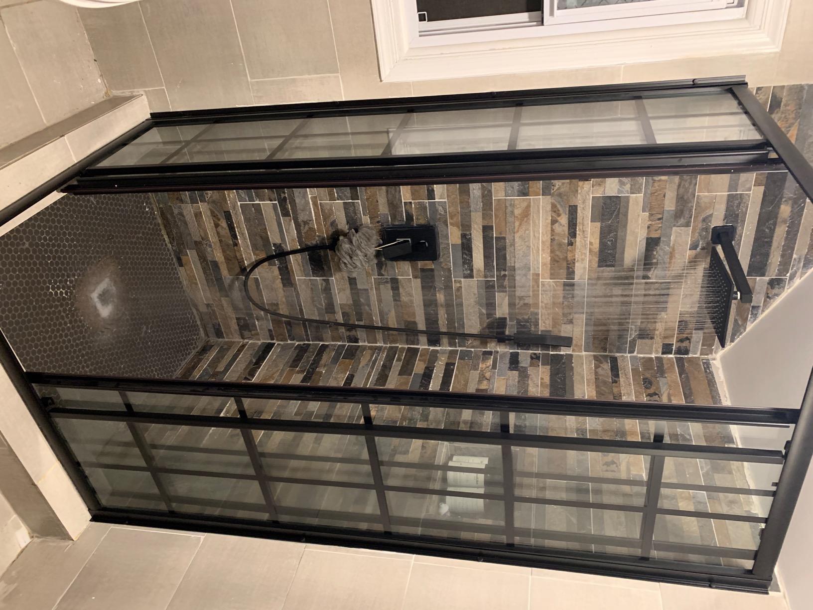 SUNNY SHOWER Corner Shower Enclosure Double Sliding Shower Door with 1/4 in. Clear Glass, 36 in. x 36 in. x 72 in. Black Color, Shower Base Not Included customer photo 1