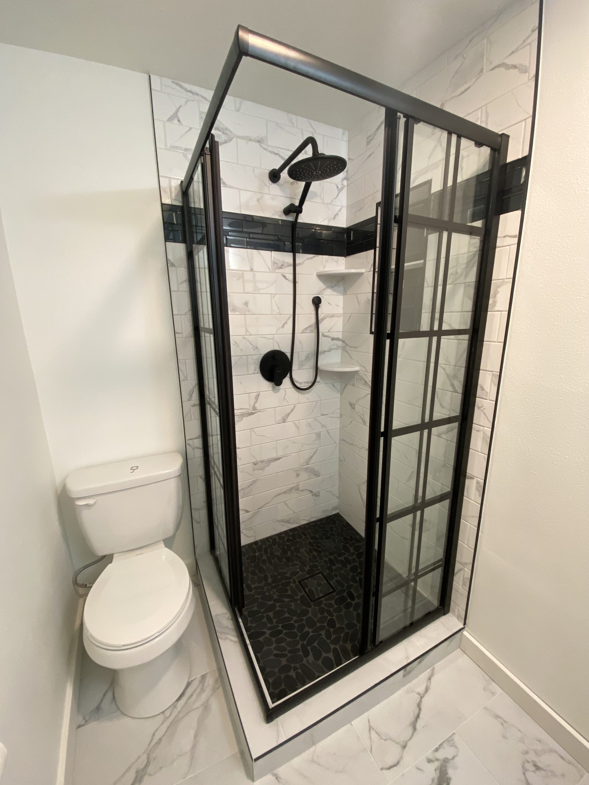 SUNNY SHOWER Corner Shower Enclosure Double Sliding Shower Door with 1/4 in. Clear Glass, 36 in. x 36 in. x 72 in. Black Color, Shower Base Not Included customer photo 2