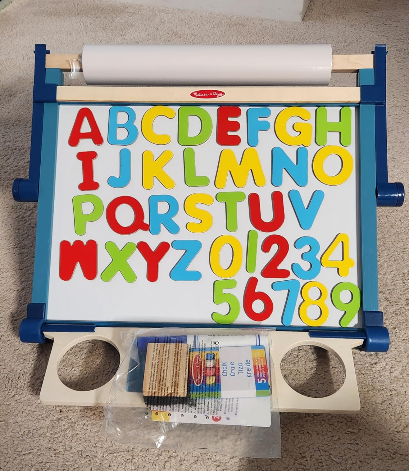 Melissa & Doug Magnetic Tabletop Easel, Deluxe Double-Sided Wooden Art Set with Chalkboard, Dry-Erase Board, Paper Roll Holder, Magnets & Art Supplies, Preschool Learning Toys for Kids Ages 3+ customer photo 1