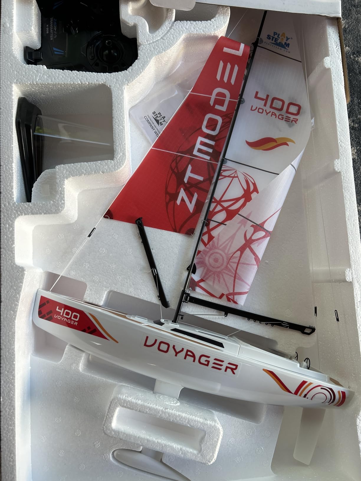PLAYSTEM Voyager 400 RC Controlled Wind Powered Sailboat in Red - 26