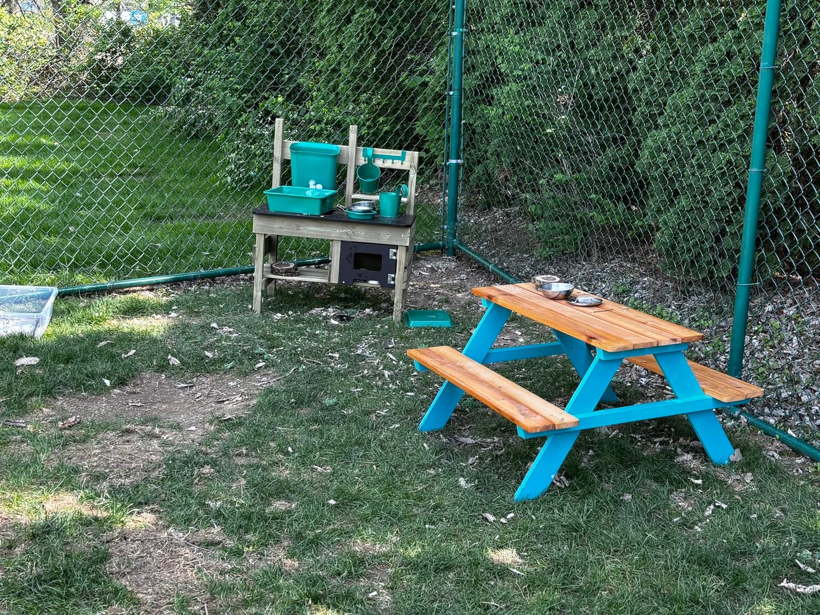 Teamson Kids - Wooden Outdoor Child Children Kids Picnic Table & Chair Bench Set - Brown/Aqua | Weather-Resistant Pine Wood, Seats 4 Children, Ideal for Backyard, Patio, Garden customer photo 1