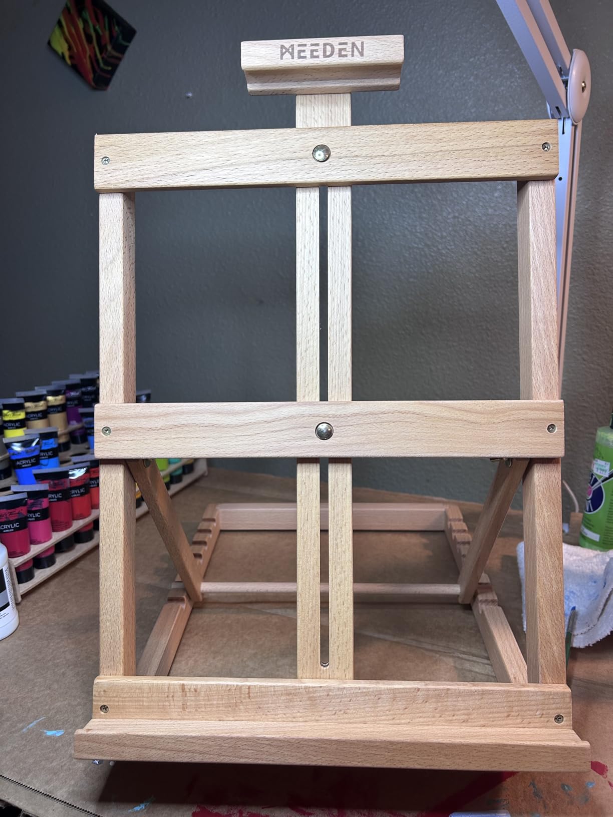 MEEDEN Heavy-Duty Tabletop Studio H-Frame Wooden Easel- Solid Beech Wood Adjustable Artists Desktop Wood Easel Table for Artist, Beginners & Teens- Holds Canvas Art up to 23